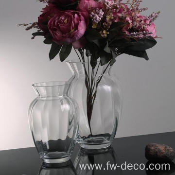 WHOLESALE CHEAP HAND BLOWN RIBBED CLEAR GLASS VASE